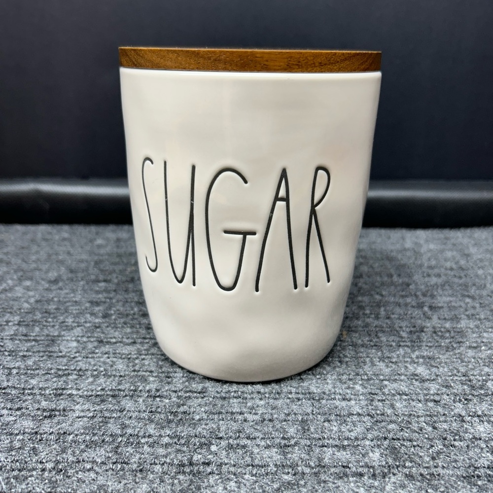 Rae Dunn White Ceramic 'SUGAR' Canister with Wood Lid